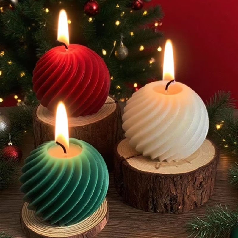 Xmas Candle Making - Spiral stripe Ball Silicone Candle Mold