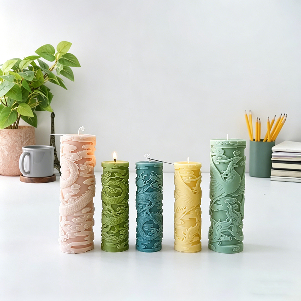 Candle Making Phoenix - Dragon Phoenix Embossment Cylinder Candle Silicone